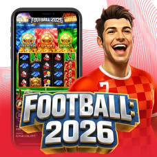 Football 2026 online slot by Endorphina featuring football players, stadium lights, Bonus Pop, Hold and Win, and jackpot gameplay.
